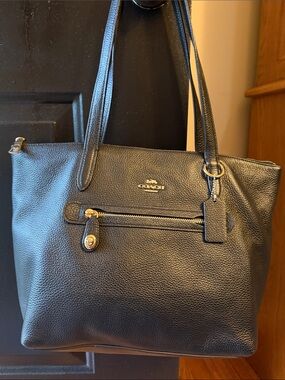 Coach Black Pebbled Leather Tote with Gold Hardware